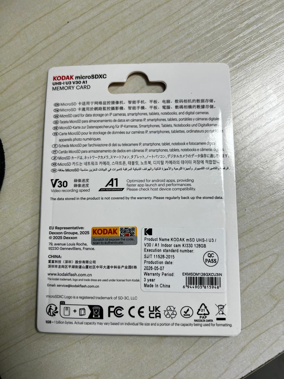 KODAK microSDXC UHS-I U3 V30 A1 IP Camera Memory Card KI330 128GB