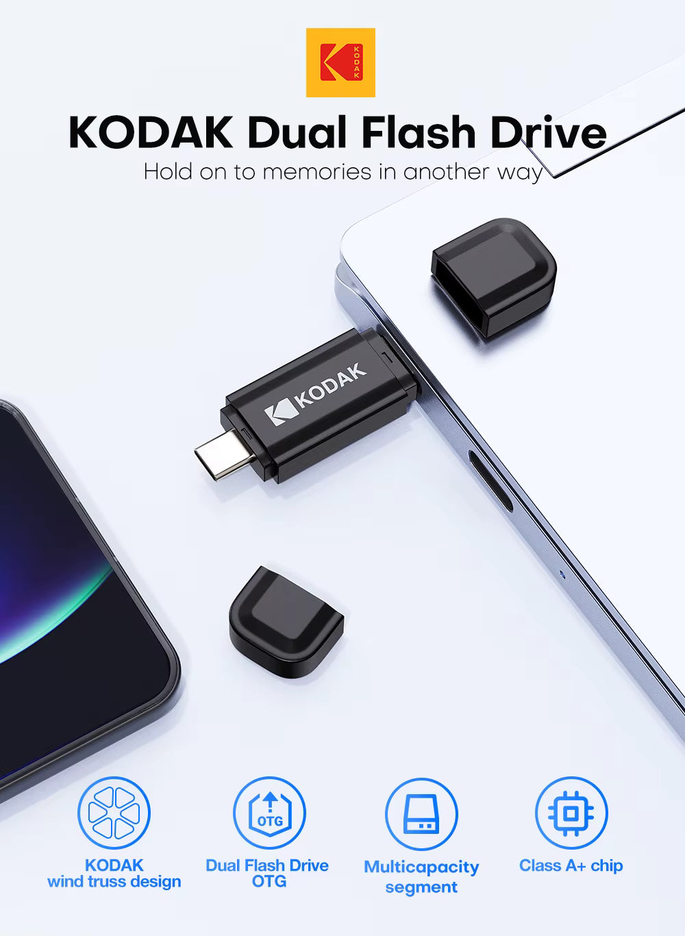 KODAK K143D Series 128GB Dual Flash Drive USB 3.2 Gen1 / Type-C