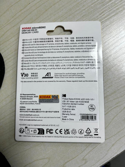 KODAK microSDXC UHS-I U3 V30 A1 IP Camera Memory Card KI330 64GB