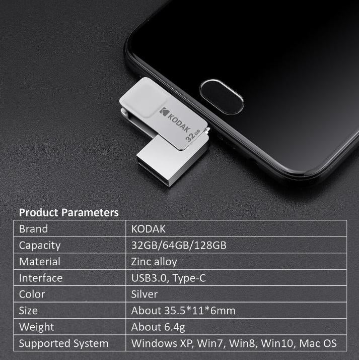 Kodak K223C 64GB Series Type-C USB3.1 Dual Flash Drive Mini Memory Stick